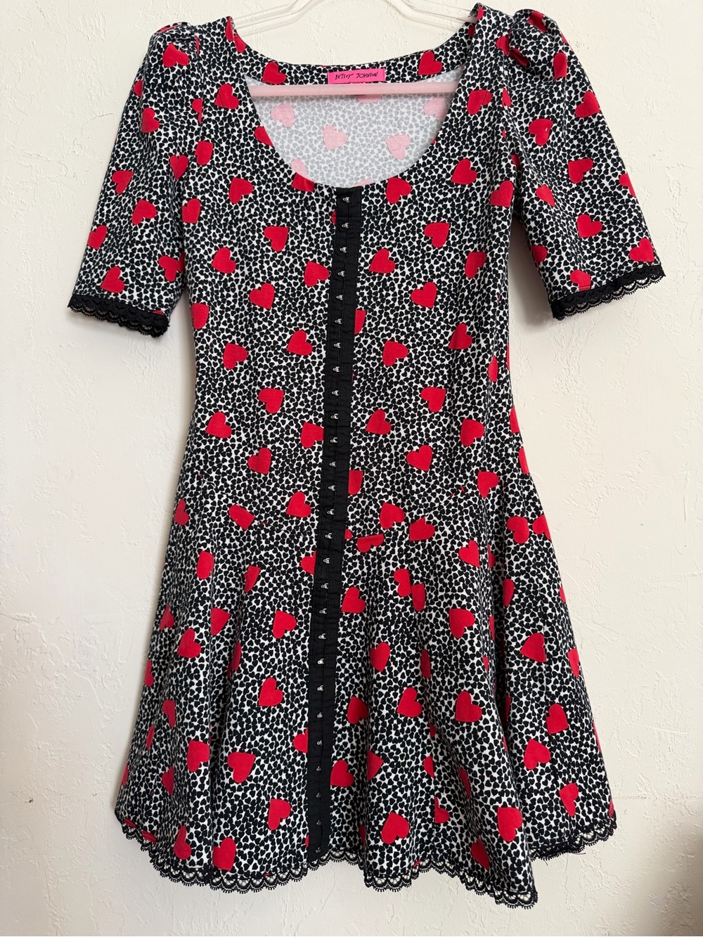 Betsey Johnson Heart Print Fit & Flare Dress S